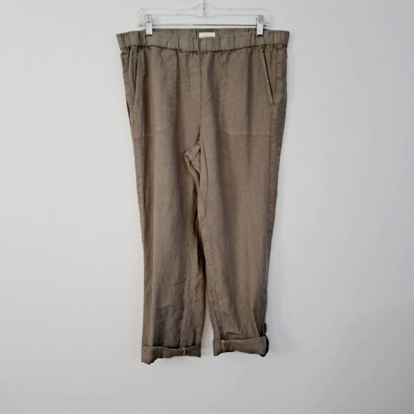 Pure Jill Love Linen Sage 100% Linen Roll Tab Pants Size Med - Picture 5 of 5
